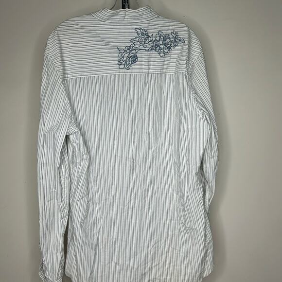 Kenneth Cole Reaction Shirt-‎ Large-embroidered floral button down striped blue - Picture 2 of 7